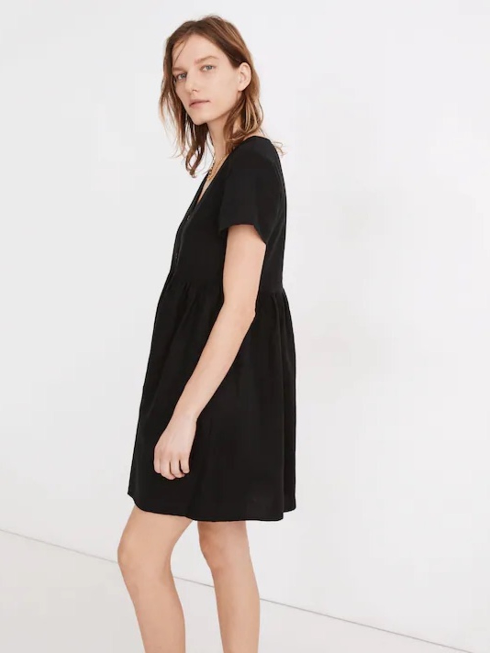 Madewell | Black Linen Blend Alexandra Button Front Dress w/ Pockets - Size S - Picture 2 of 7